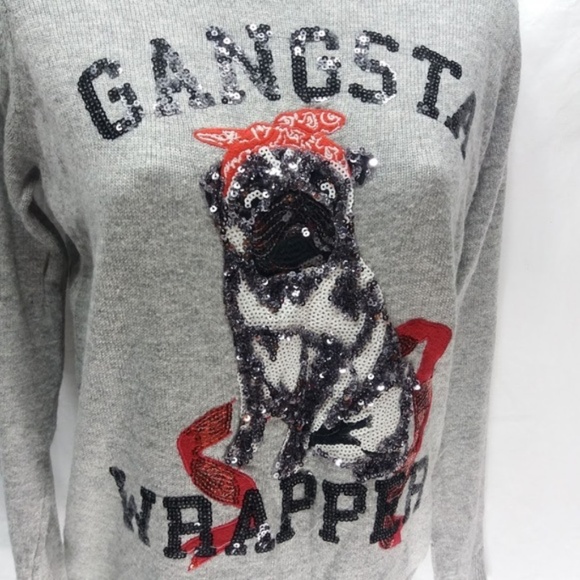 H&M Christmas Gangsta Wrapper Pug ALPACA Sweater UGLY CHRISTMAS SWEATER Sequins - Picture 5 of 9